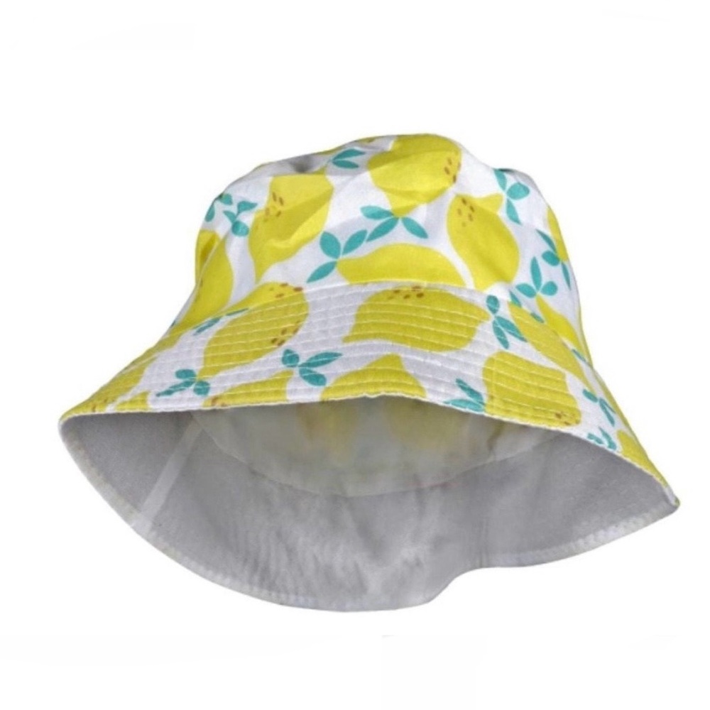 Kids Lemon Print Bucket Beach Hat - Yellow and White